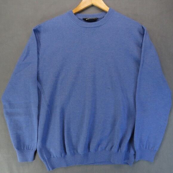 Bugatchi Uomo Cashmere Sweater Mens Medium Blue Crew New Wool Silk Luxury Design - Picture 1 of 10